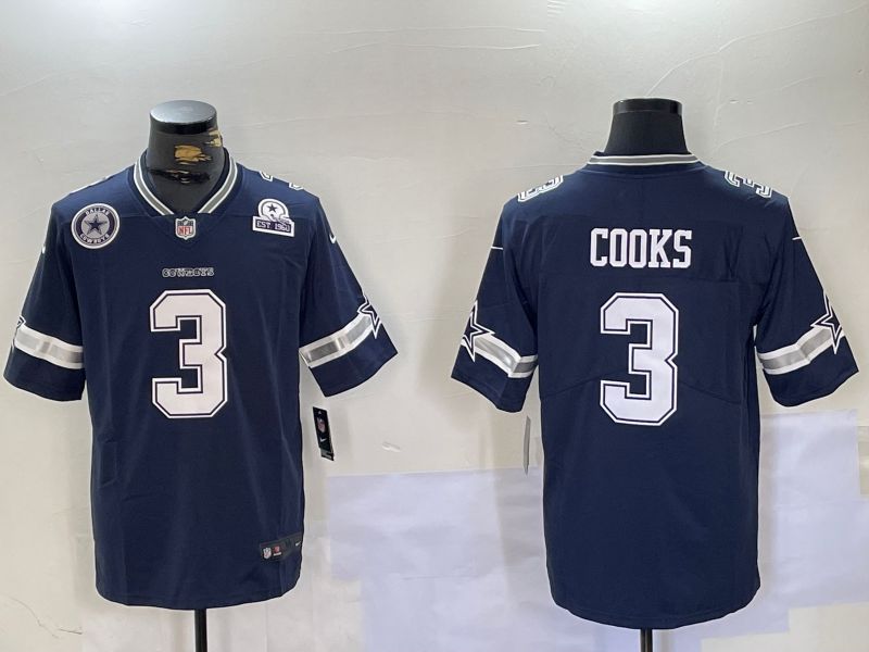Men Dallas Cowboys 3 Cooks Blue Second generation 2024 Nike Limited NFL Jersey style 5